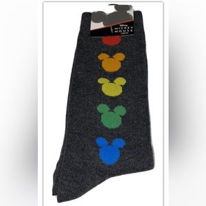 Disney Mickey Mouse Crew Socks 1 Pair Men's 6.5-12 Gray w/ Multi Rainbow Classic